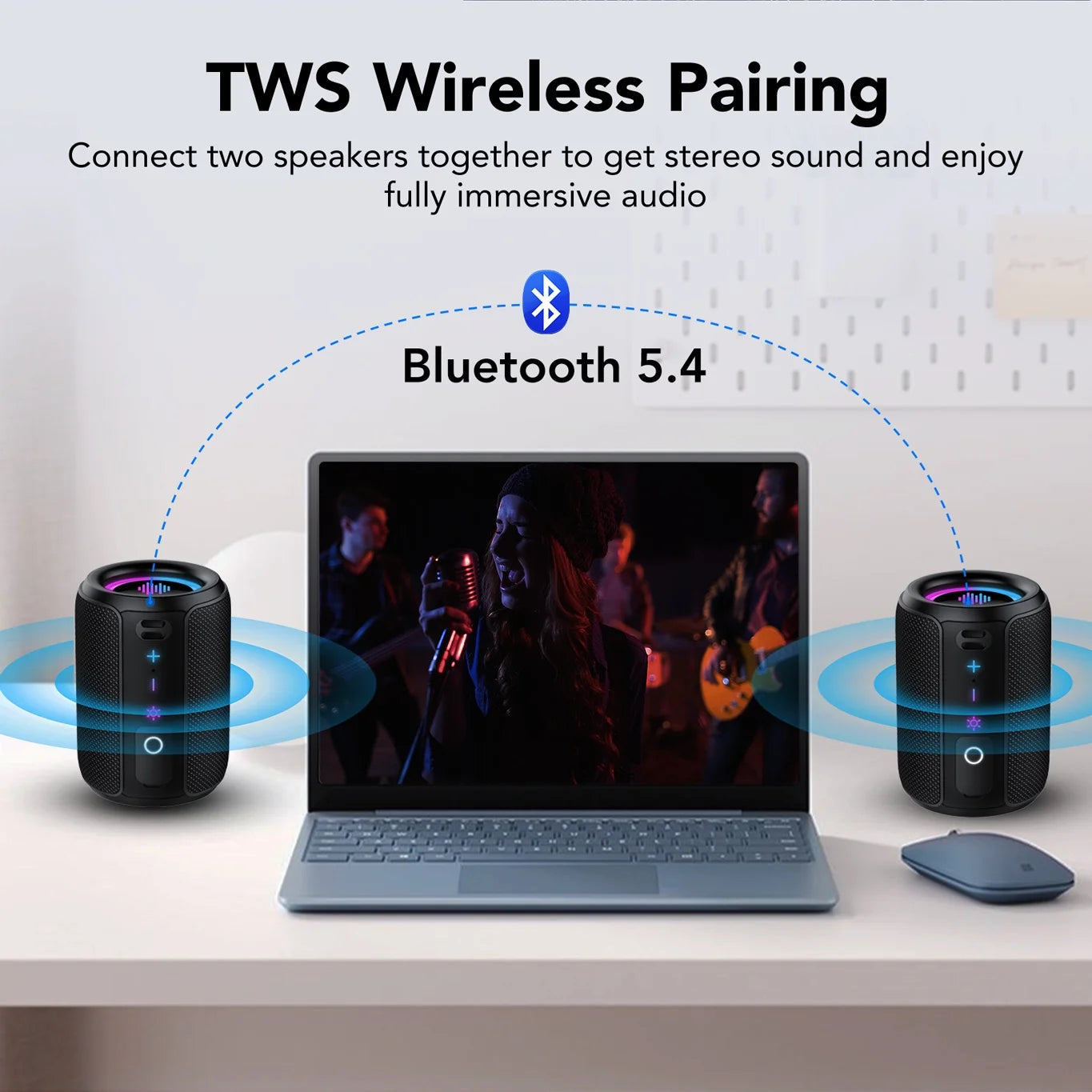 Portable IPX7 Waterproof Bluetooth Speaker with 20W Sound, 24H Playtime, LED Lights & TWS Pairing
