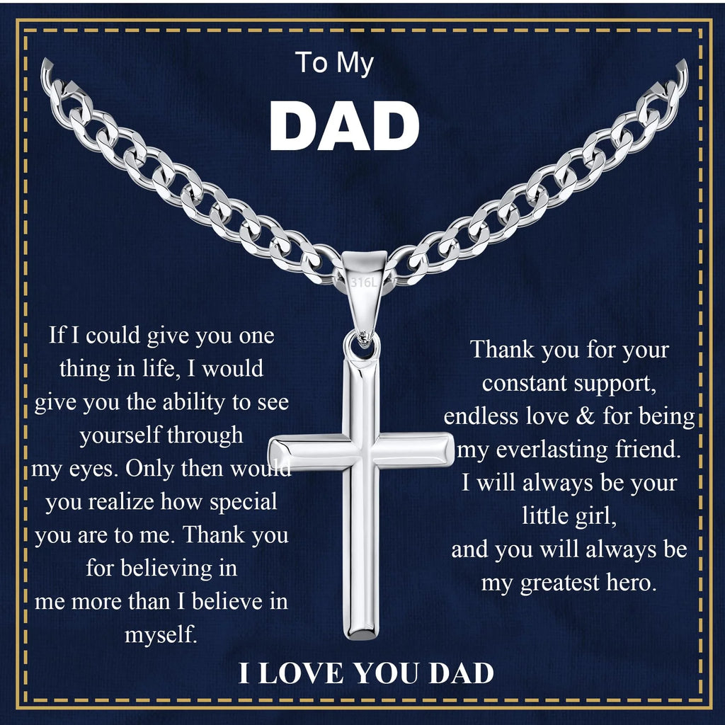 Father's Day Gift for Dad - Christian Cross Necklace Pendant Gift from Daughter or Son