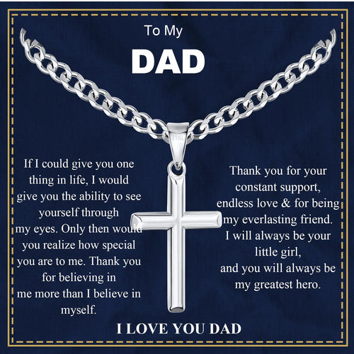 Father's Day Gift for Dad - Christian Cross Necklace Pendant Gift from Daughter or Son