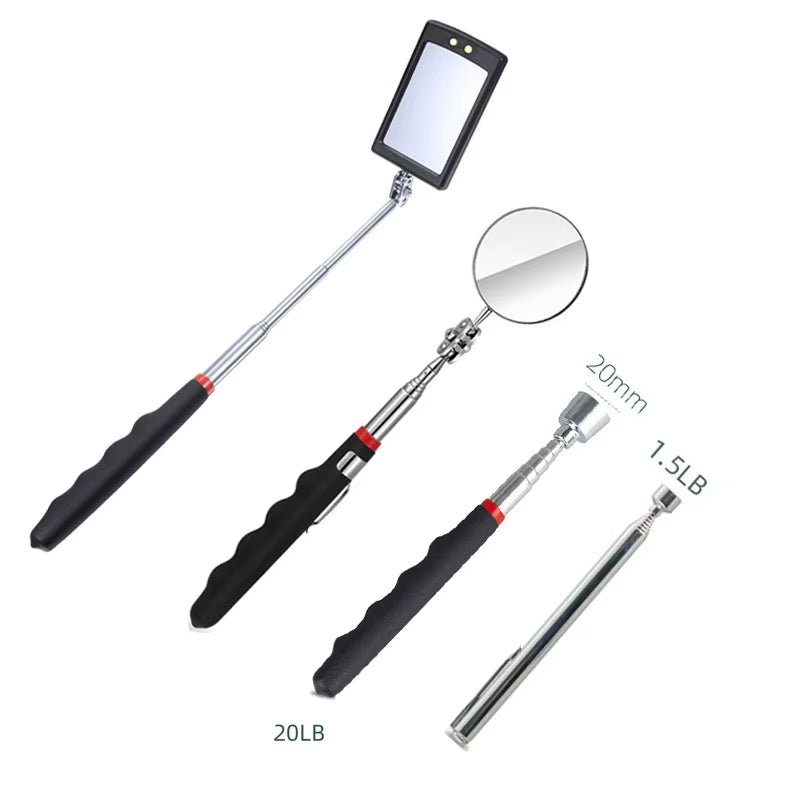 Father's Day Gift for Dad - 360° LED Telescopic Inspection Mirror with Grip Handle for Hard-to-Reach Areas