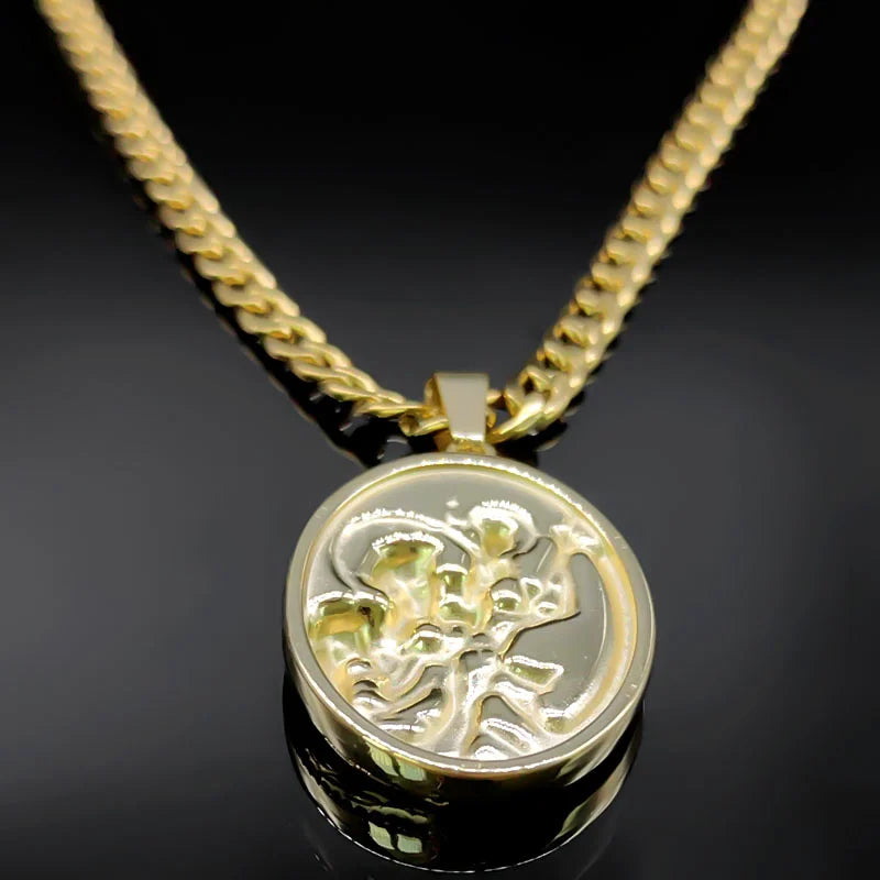 Father's Day Gift for Dad - Stainless Steel Gold Plated St. Christopher Pendant Jewelry