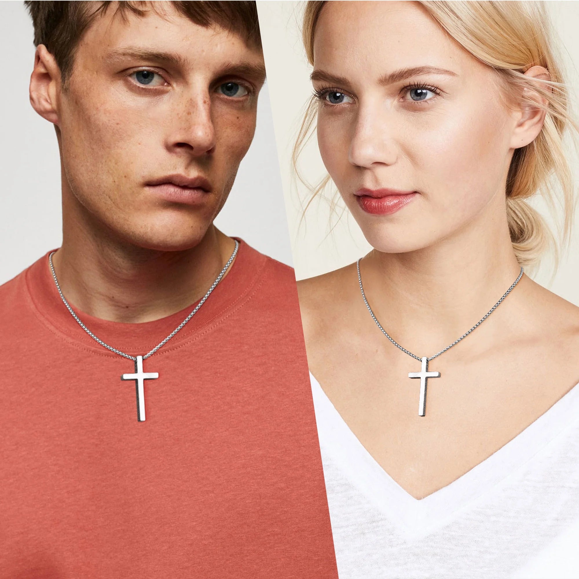 Father's Day Gifts for Dad - Stainless Steel Silver Cross Necklace