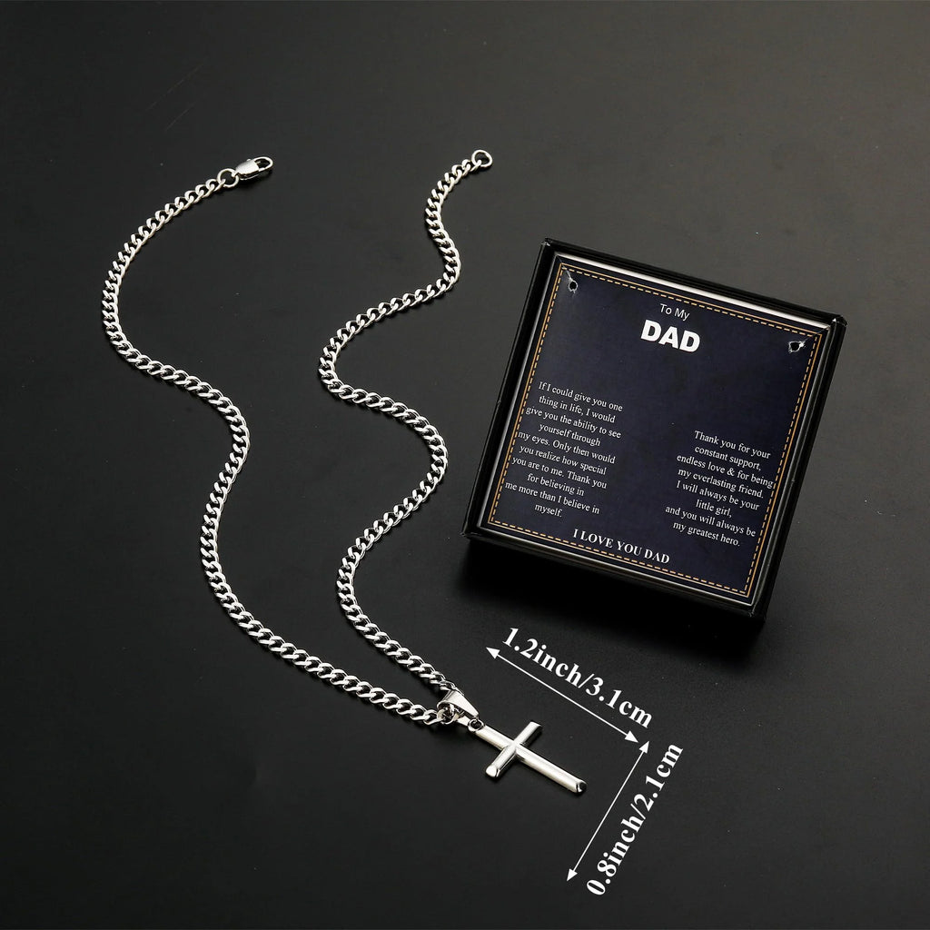 Father's Day Gift for Dad - Christian Cross Necklace Pendant Gift from Daughter or Son