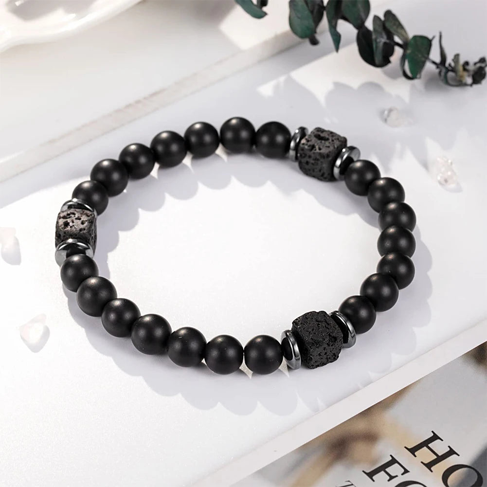 Fathers Day Gifts Mens Beaded Bracelet with Love Card Natural Stone Beaded Bracelet Lava Rock Bracelet Dad Birthday Gifts Ideas