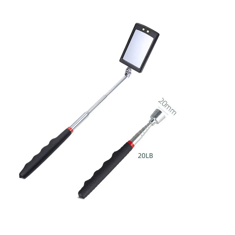 Father's Day Gift for Dad - 360° LED Telescopic Inspection Mirror with Grip Handle for Hard-to-Reach Areas