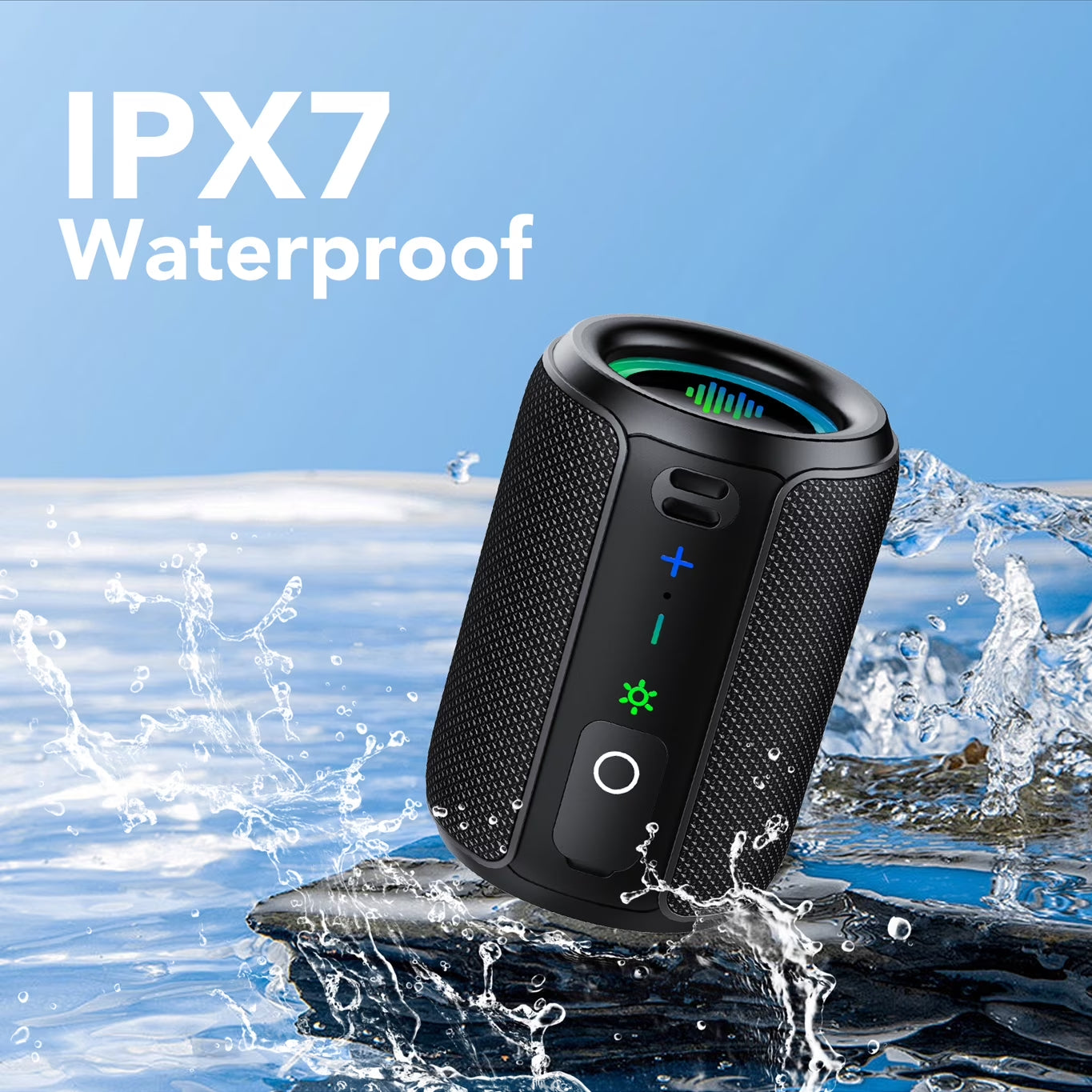 Portable IPX7 Waterproof Bluetooth Speaker with 20W Sound, 24H Playtime, LED Lights & TWS Pairing