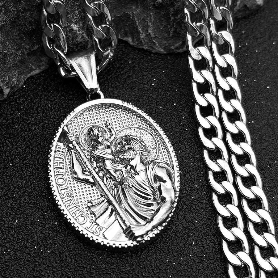 Father's Day Gift for Dad - Stainless Steel Gold Plated St. Christopher Pendant Jewelry