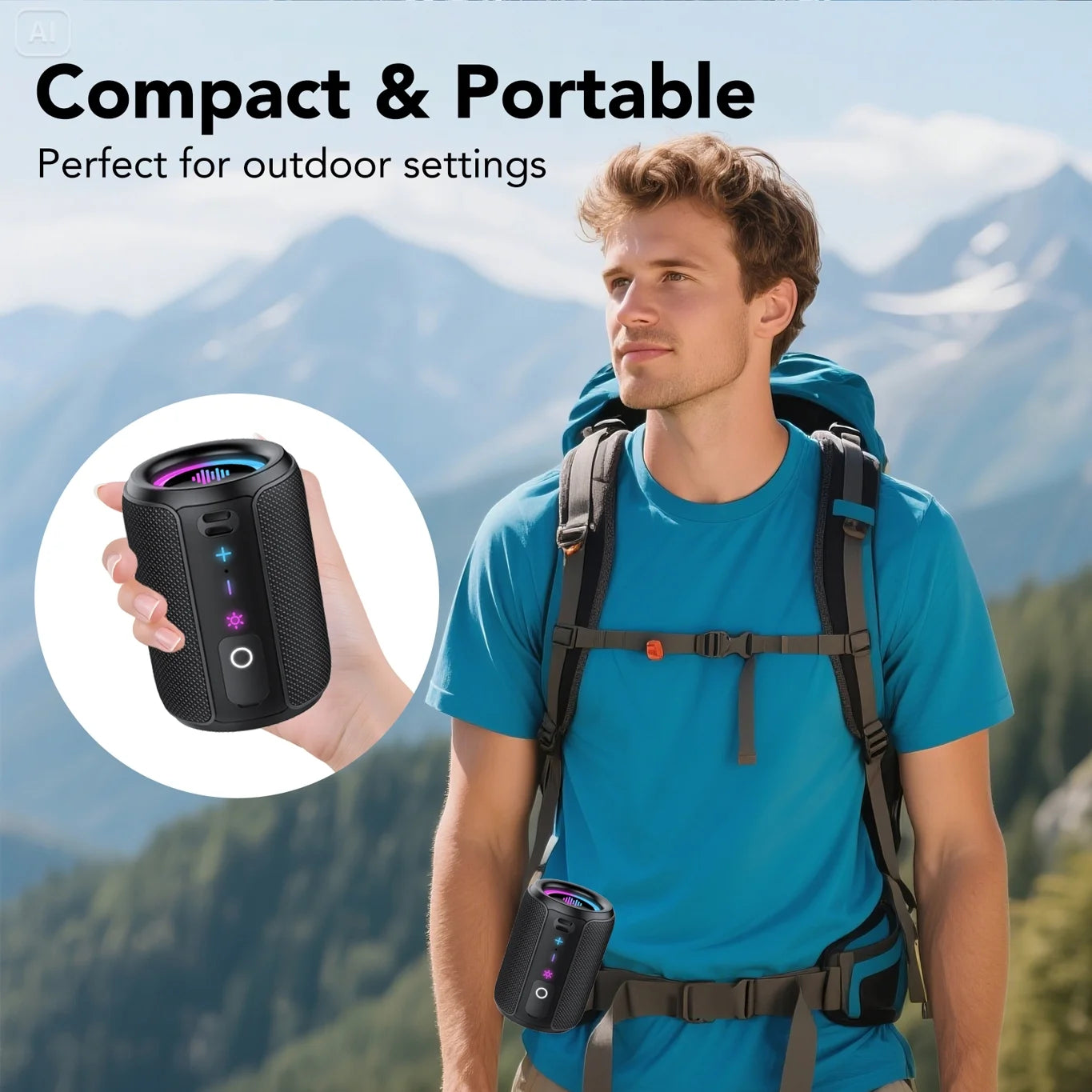 Portable IPX7 Waterproof Bluetooth Speaker with 20W Sound, 24H Playtime, LED Lights & TWS Pairing